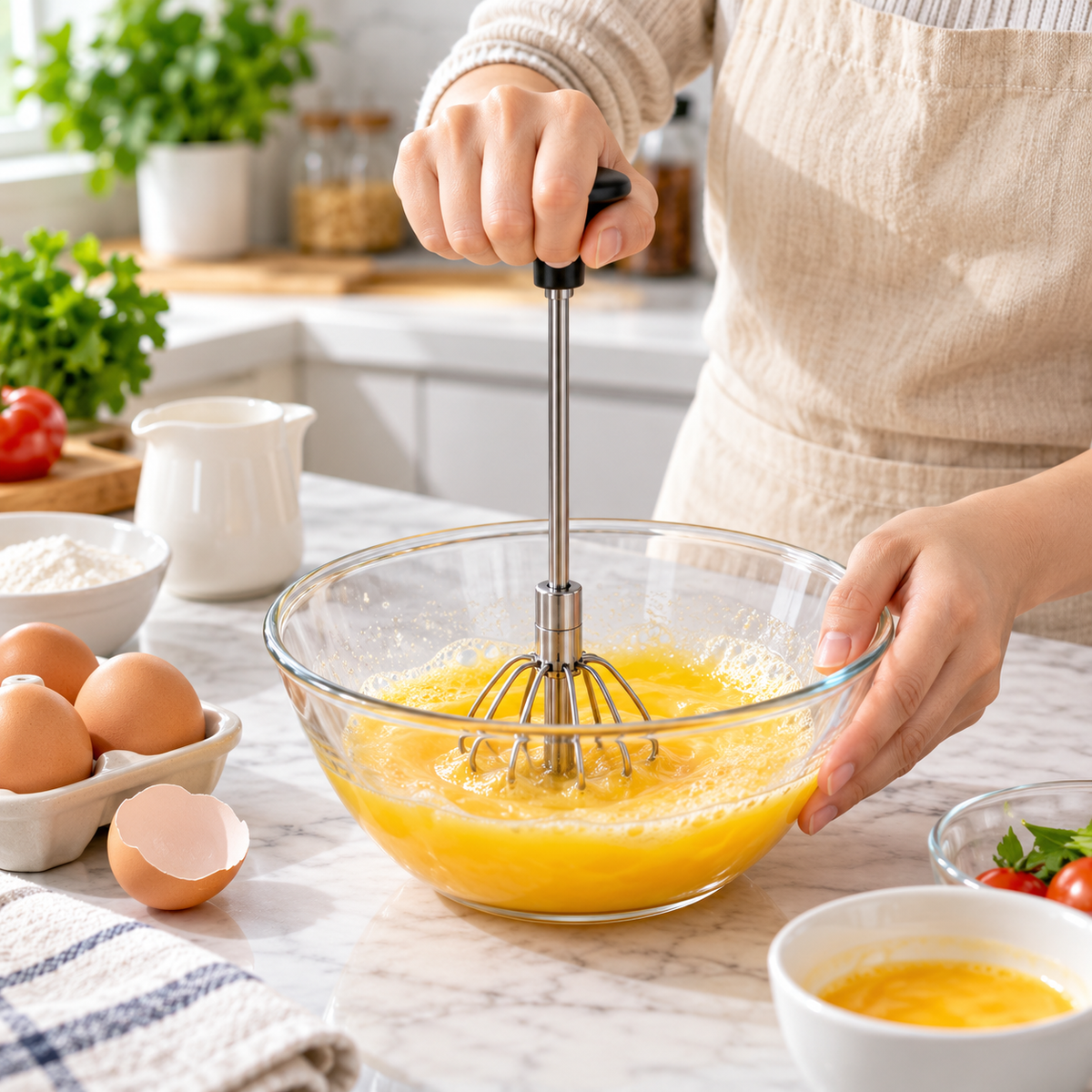Push-Down Manual Rotary Whisk & Egg Beater