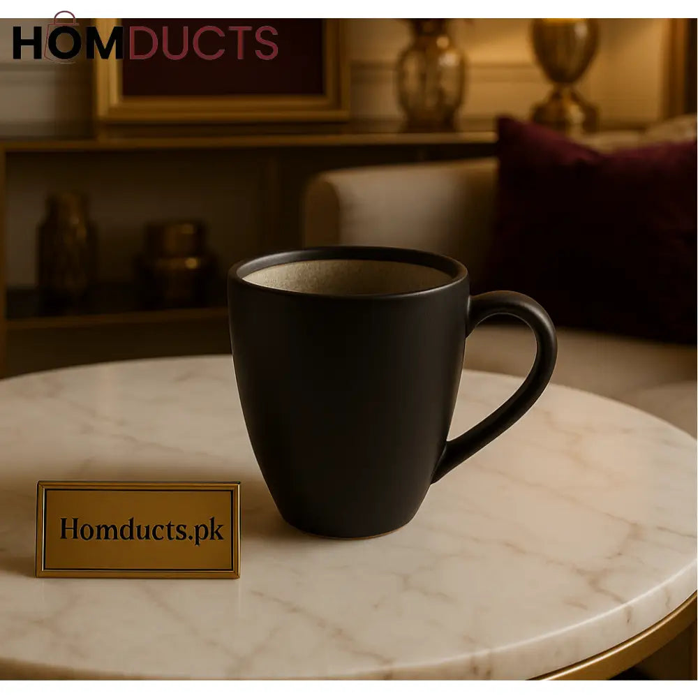 Matte Black Luxe Ceramic Mug – Speckled Stone Interior