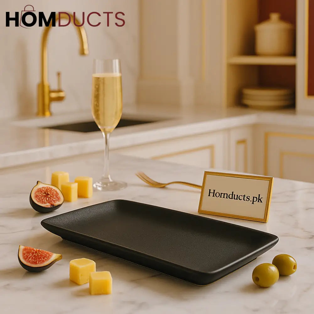 Matte Black Rectangular Dinner Plate – Minimalist Ceramic Tableware