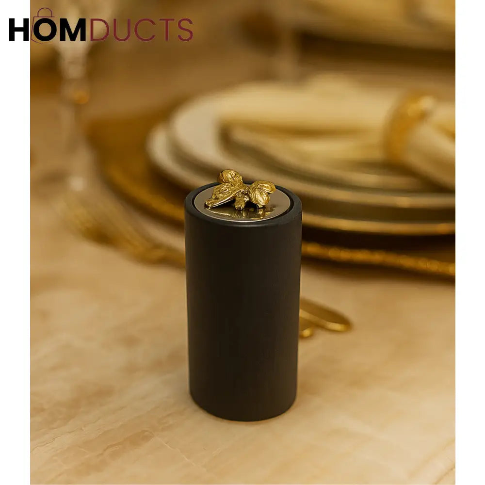 Matte Black Toothpick Holder with Golden Bee – Luxury Dining Table Decor