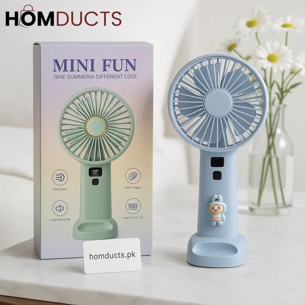 Mini Fun Portable Rechargeable Fan with Digital Display – USB Charging & Long Battery Life