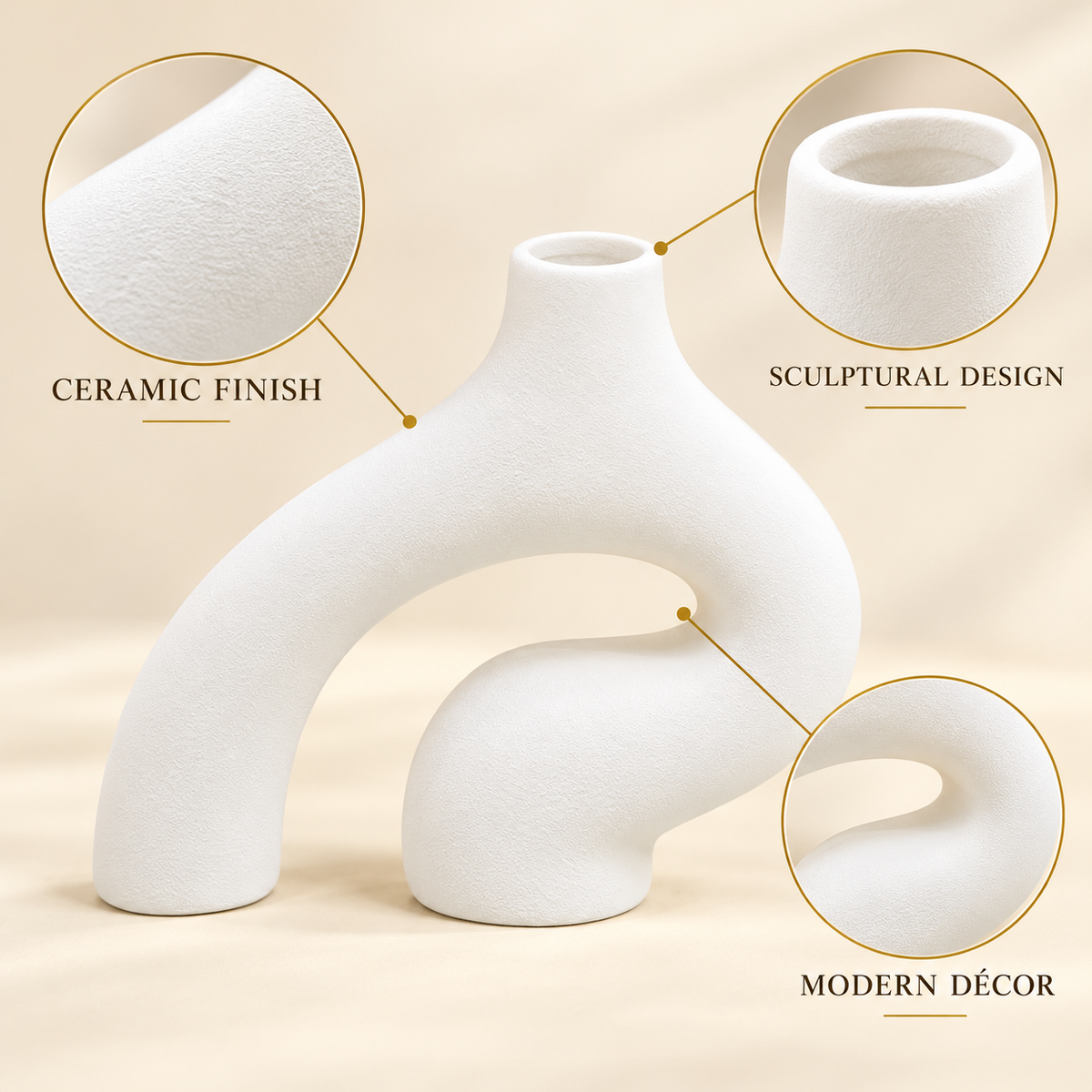White Abstract Arch Sculptural Ceramic Vase – 7 Inch product features