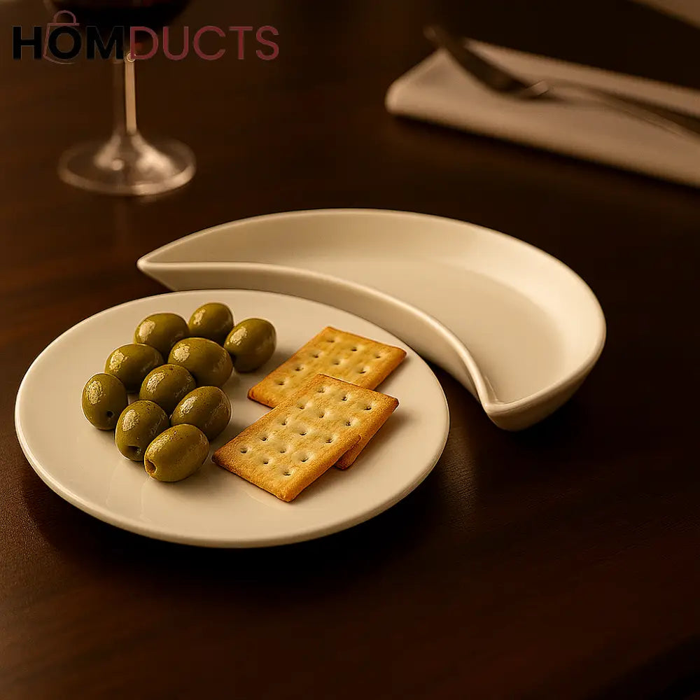 Moon-Shaped Ceramic Side Plate – Elegant White Snack & Appetizer Server