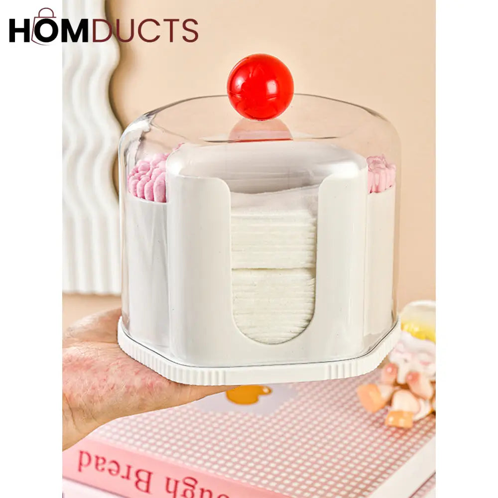 Multi-Compartment Cotton Pad & Swab Organizer with Dustproof Cover – Stylish Bathroom & Vanity Storage Box