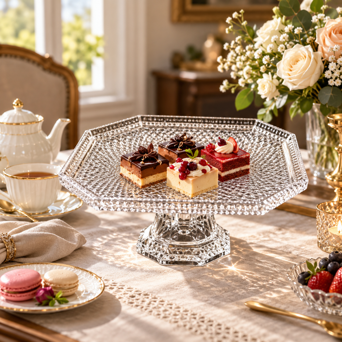 Hexa Elegance Glass Pedestal Cake Stand