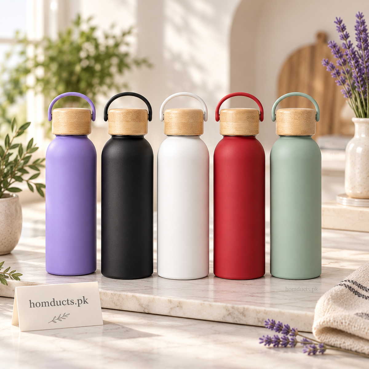 500ml vacuum bottle with bamboo lid in assorted colors