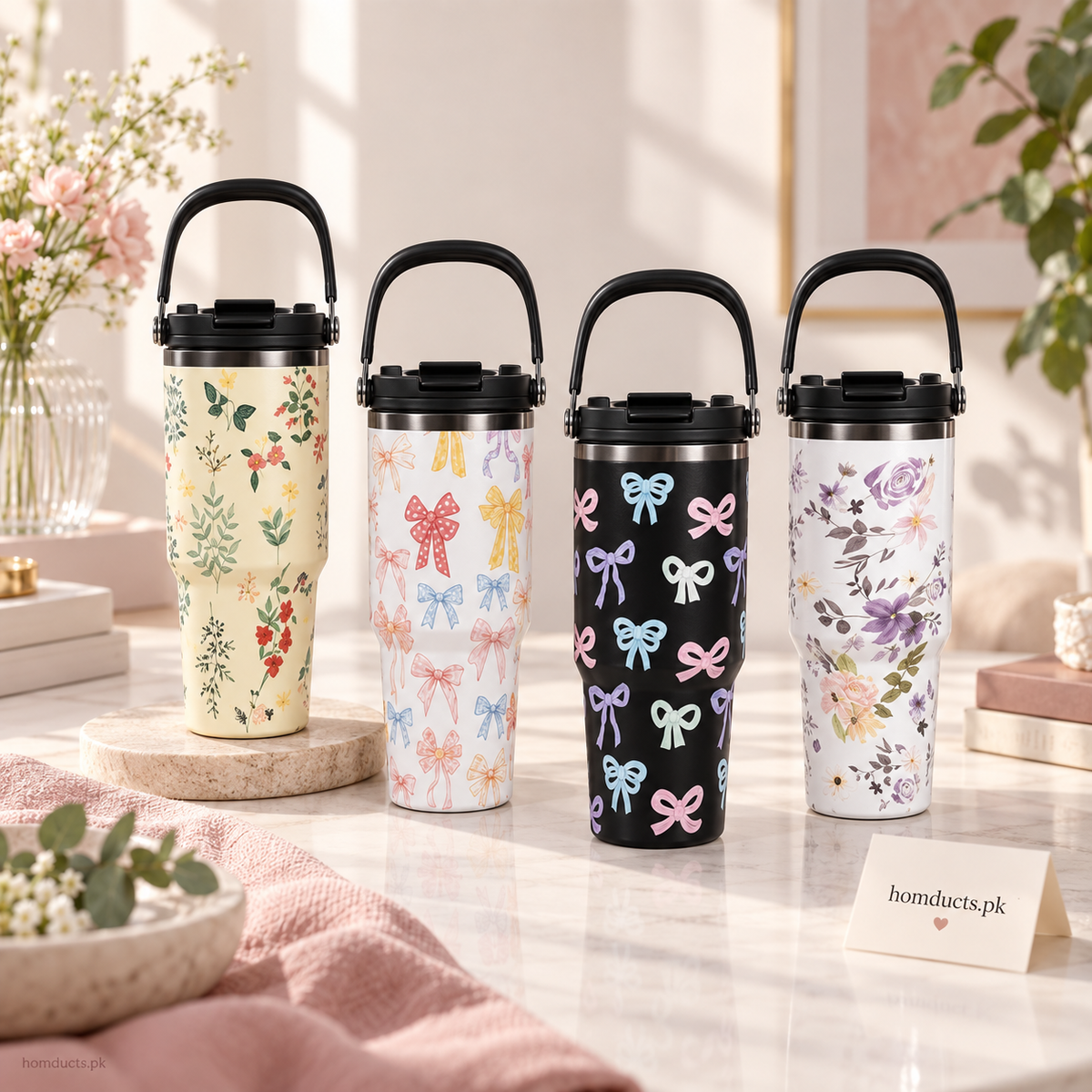 900ml bow and floral vacuum tumbler assortment