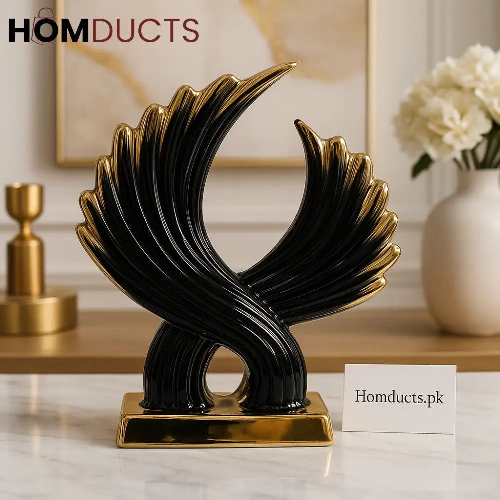 Opulent Black & Gold Abstract Ceramic Sculpture