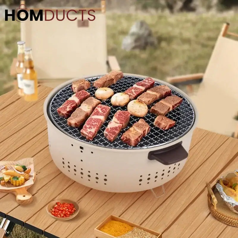 Portable Charcoal Grill with Wood Handles β Outdoor Tabletop BBQ for Camping & Picnics