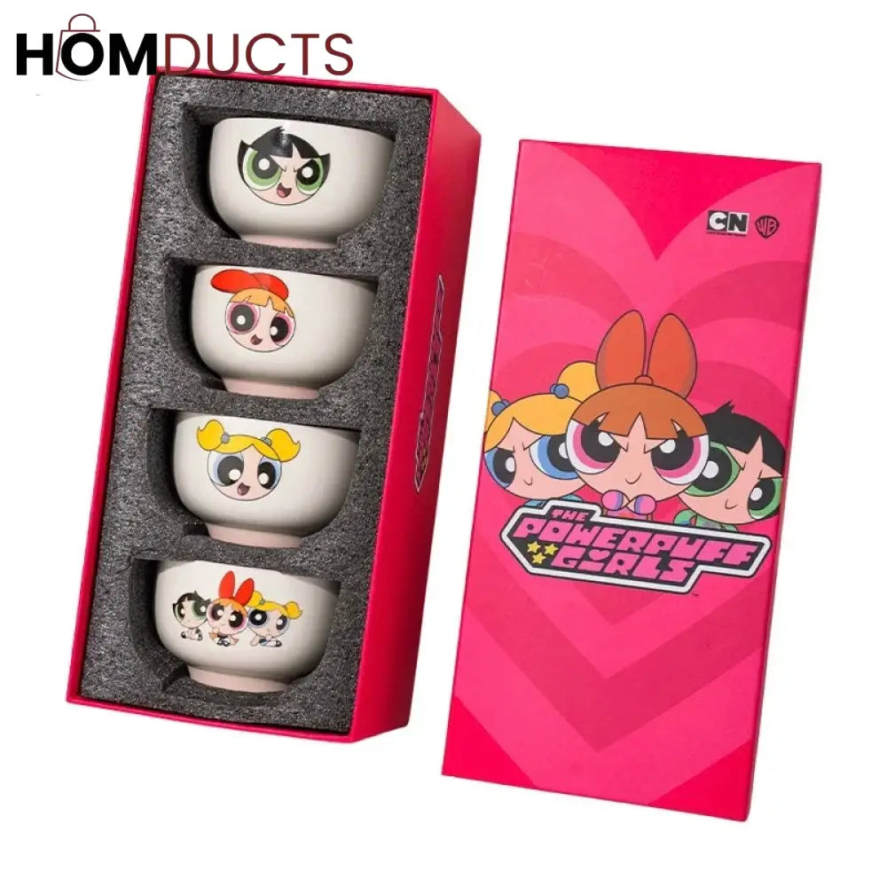 Powerpuff Girls Kawaii Ceramic Bowl Set - Gift Boxed Tableware (4 Bowls)