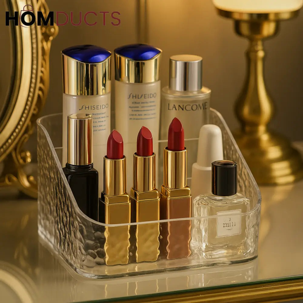 Premium Acrylic Makeup Organizer – 4-Grid Cosmetic Storage Box