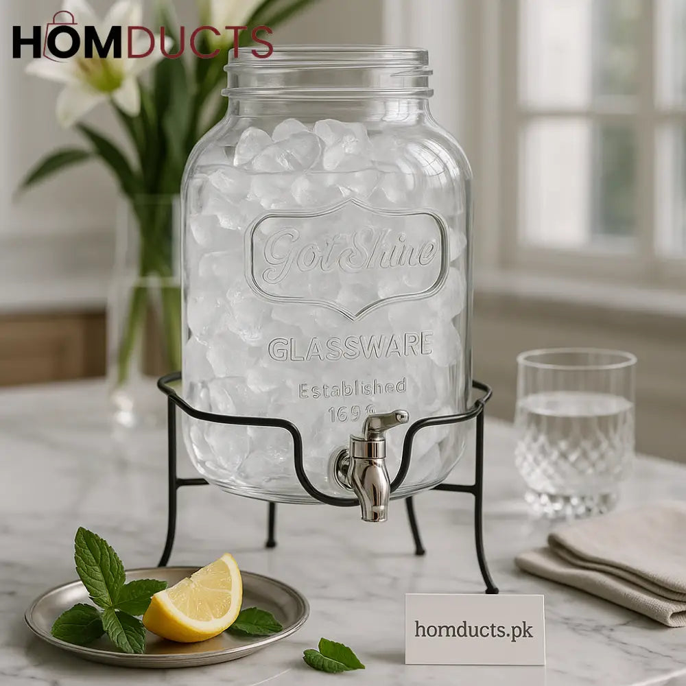 Premium GodShine Glass Beverage Dispenser with Stand