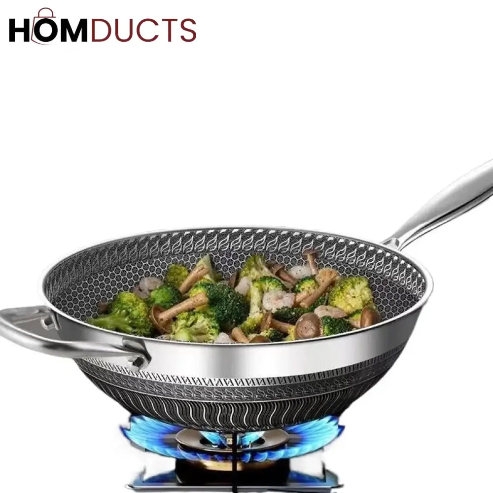 Premium Non-Stick Honeycomb Wok - 316 Stainless Steel Gas & Induction Compatible Cookware