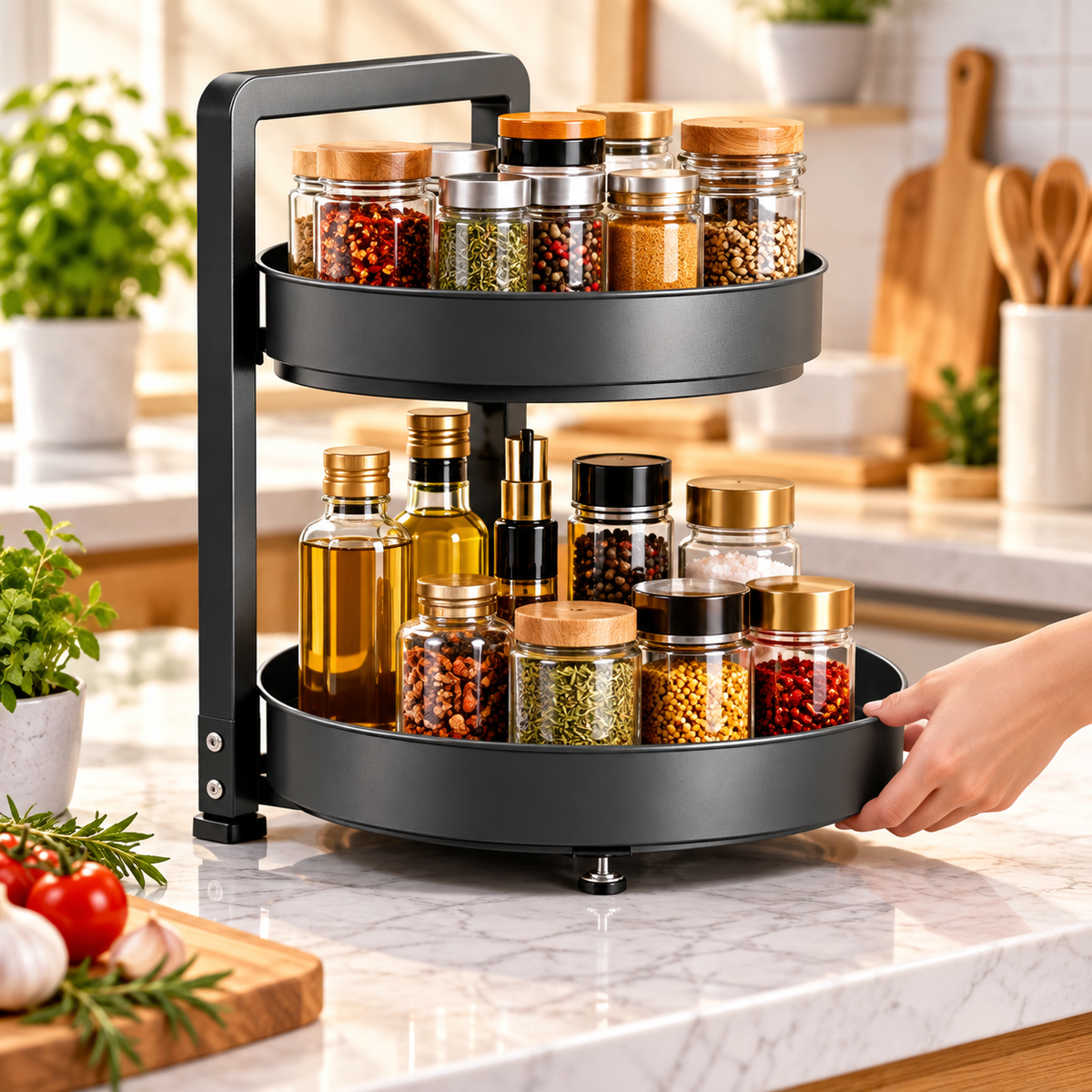 2-Tier 360° Rotating Metal Kitchen Organizer