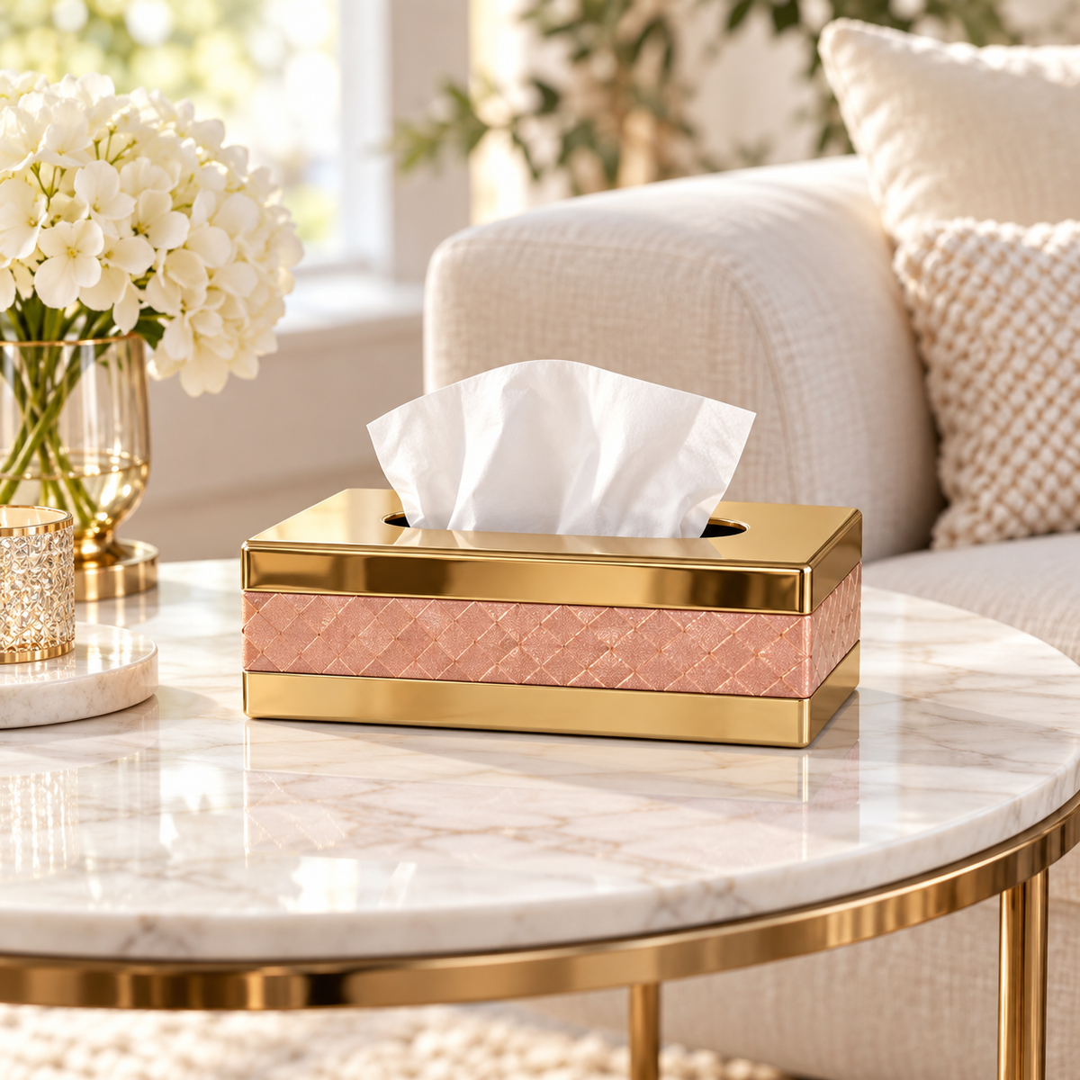 Luxury Quilted-Panel Tissue Box Cover decorative tissue holder