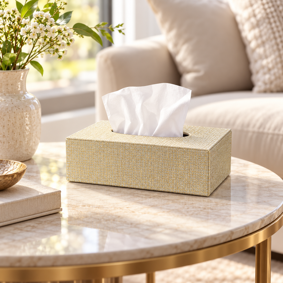 Luxury Woven-Texture Tissue Box Cover decorative tissue holder
