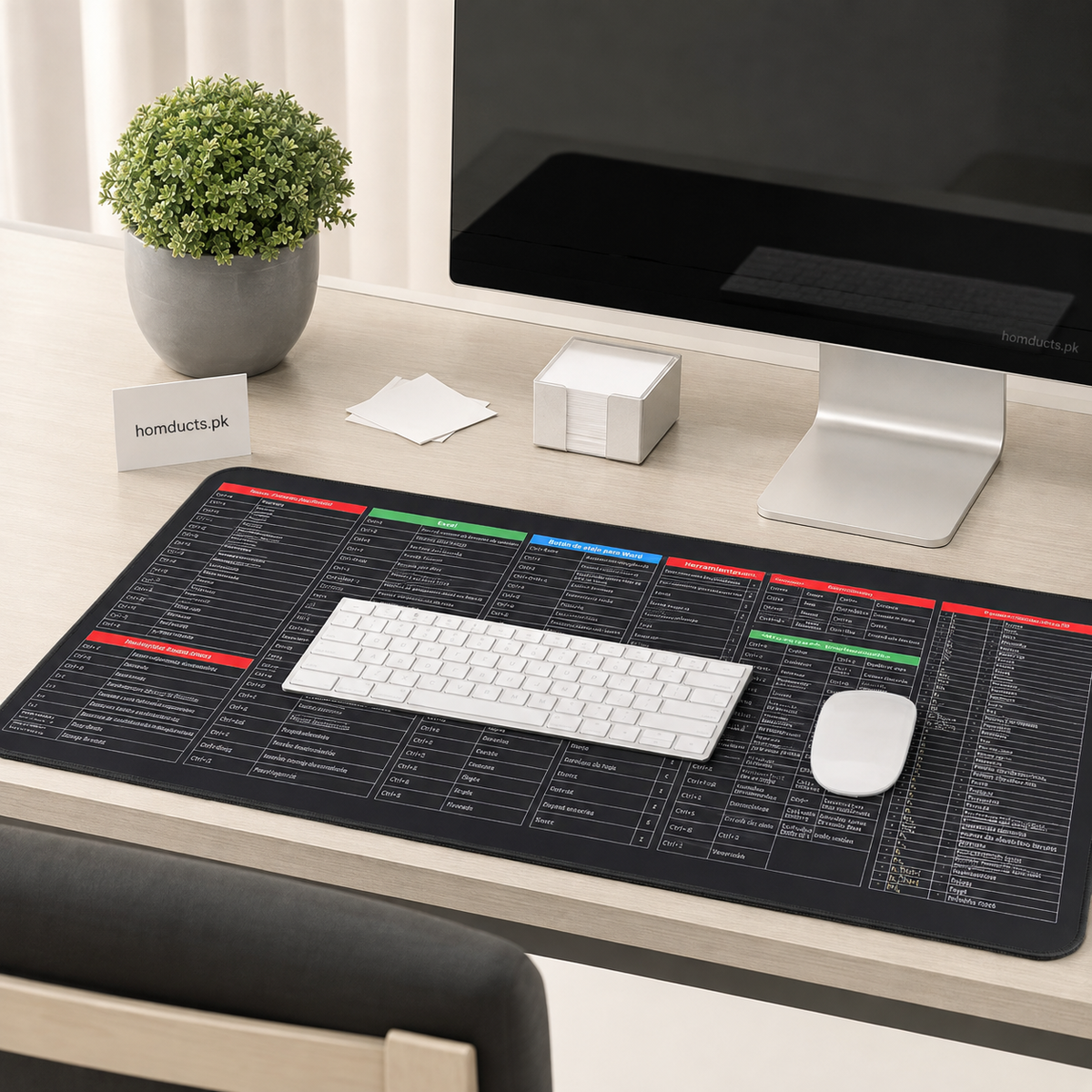 Large Waterproof Computer Shortcut Desk Mat – Excel, Word & Keyboard Shortcuts Extended Mouse Pad (79×30cm)