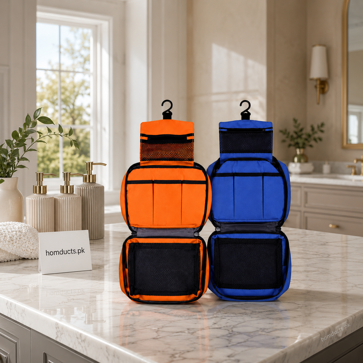 Multi-Purpose Hanging Travel Organizer Pouch with Hook & Multiple Compartments