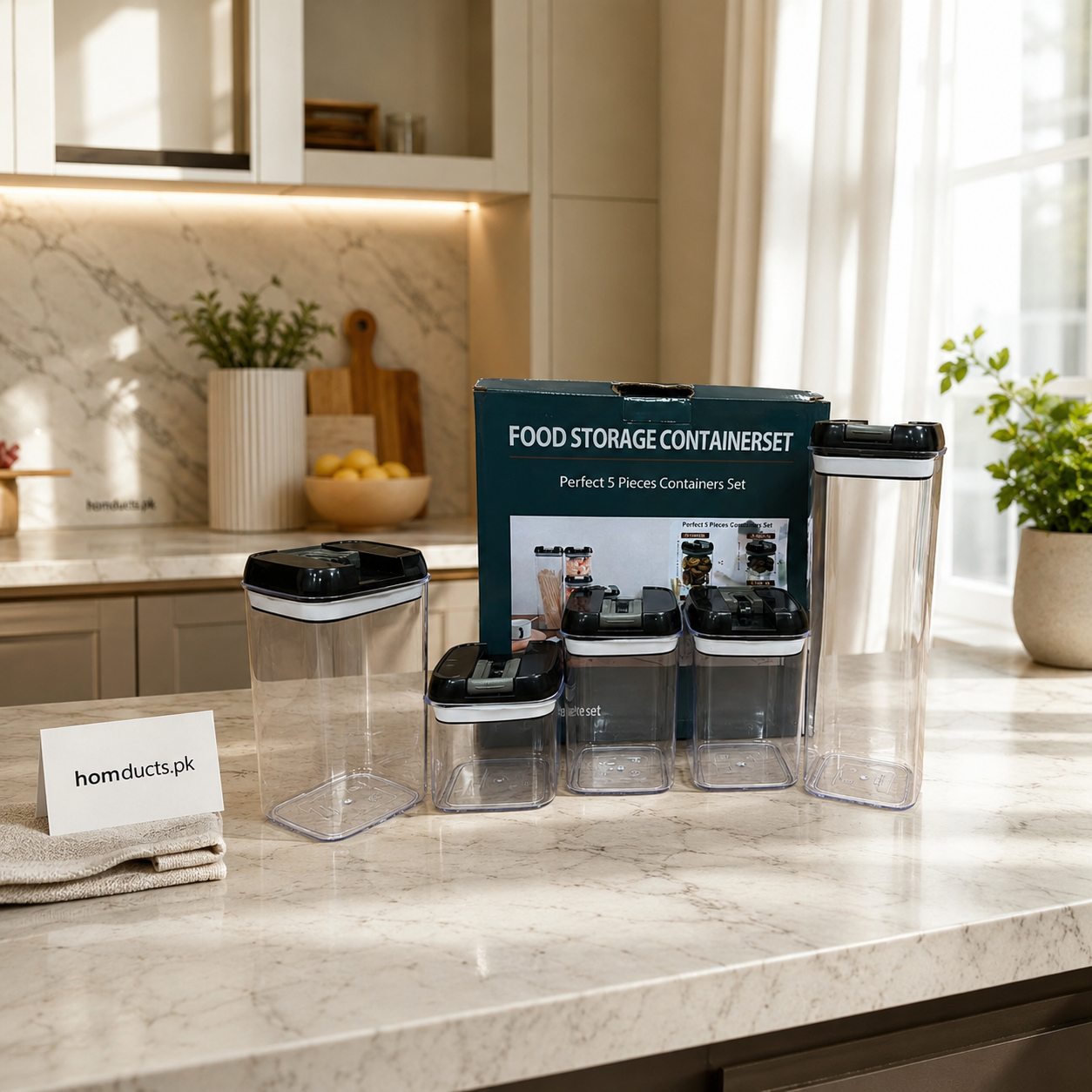 5-Piece Airtight Food Storage Container Set with Locking Lids – Clear Kitchen & Pantry Organizer
