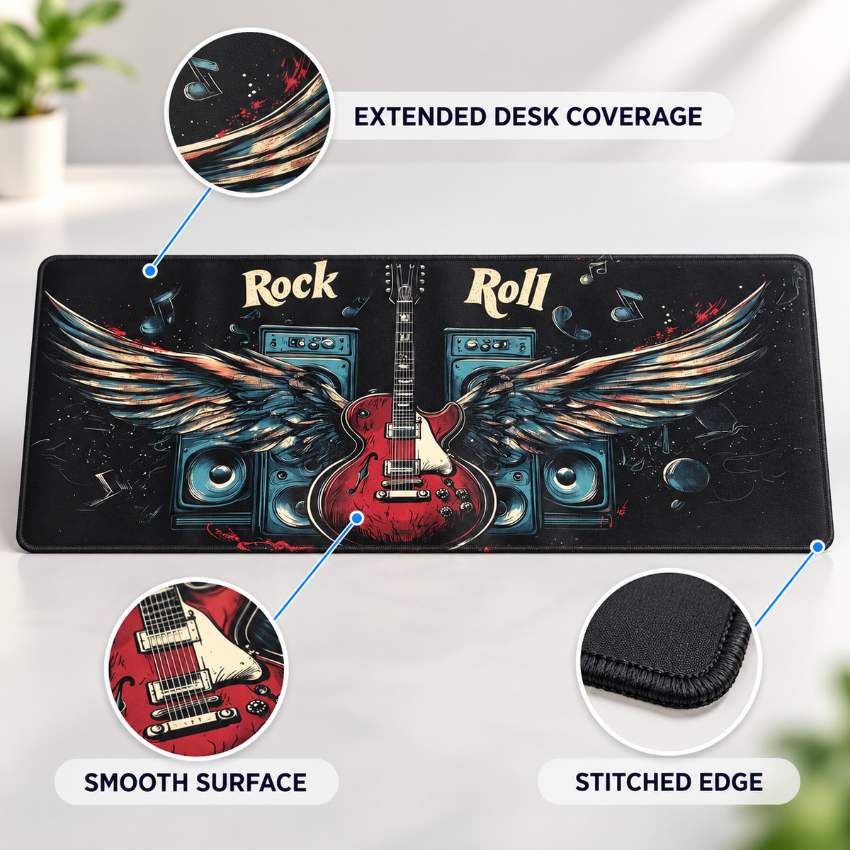 Rock and roll guitar mousepad feature infographic