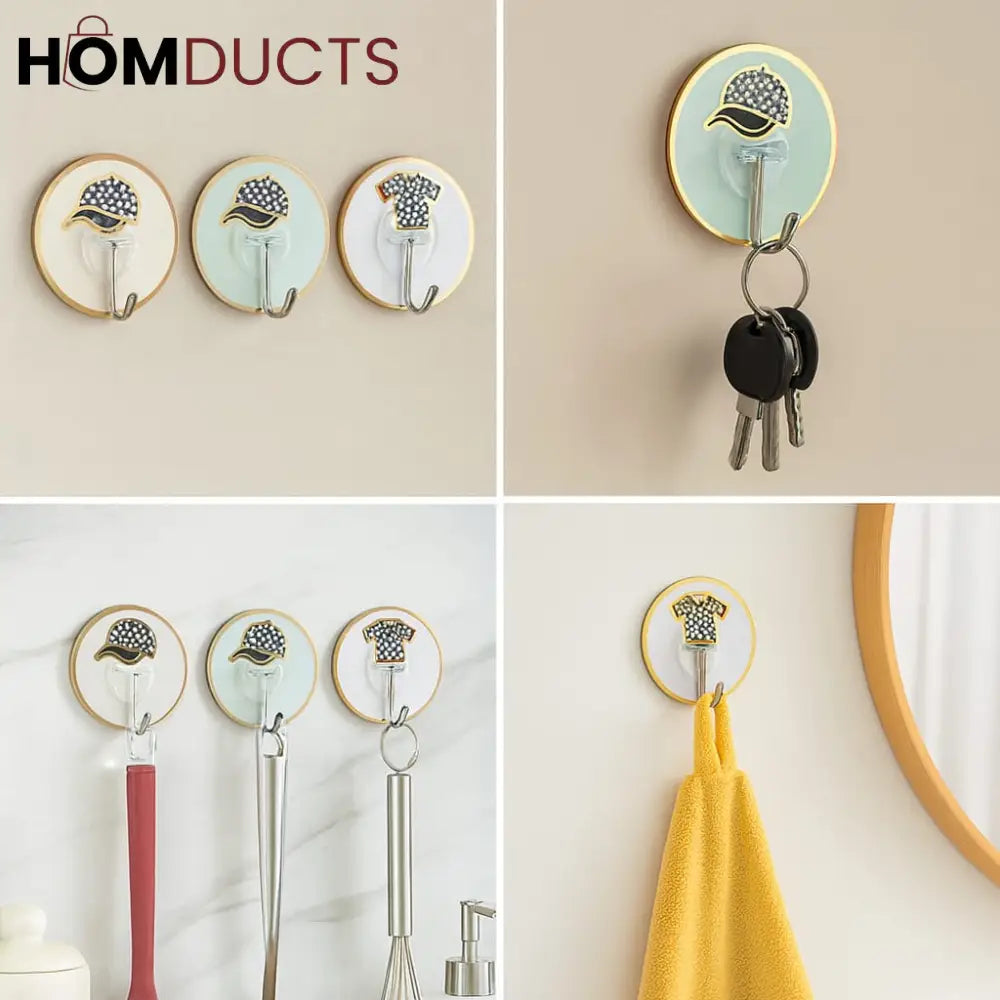 Self Adhesive Wall Hooks for Keys Towels & Kitchen Utensils – Decorative Strong Hanging Hooks (Cap & Shirt Design)
