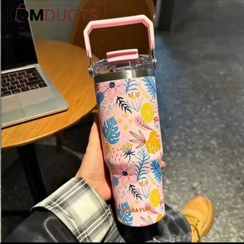 Sitarayuri 40oz Floral Stainless Steel Tumbler with Handle & Straw