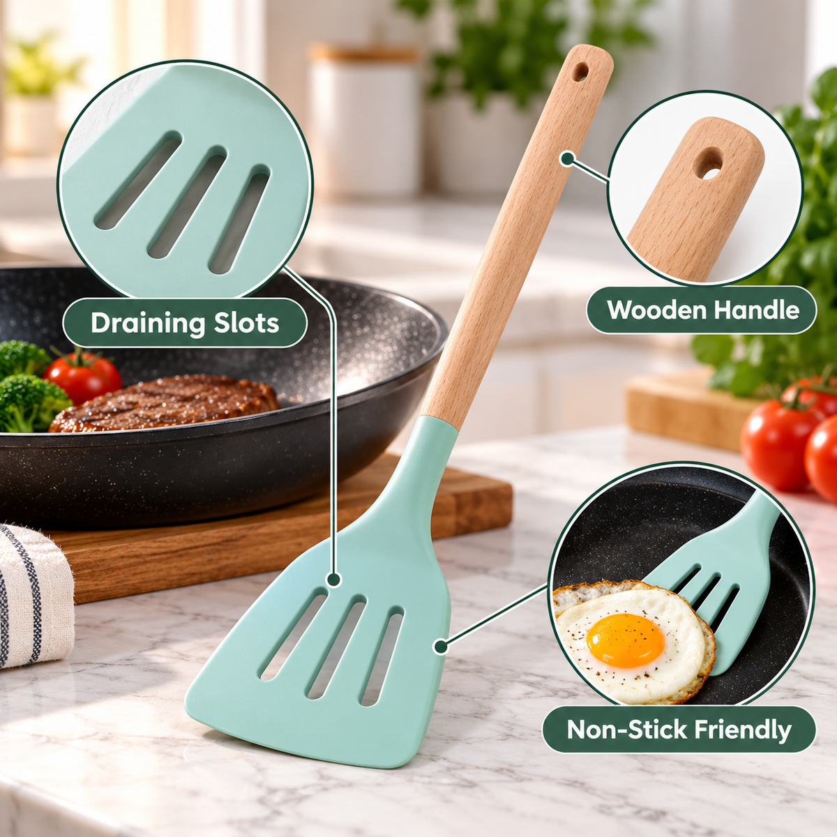 Slotted silicone turner material features