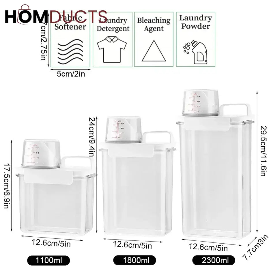 Smart Laundry Dispenser Set – Stackable Containers with Built-In Measuring Cup for Detergent & Softener