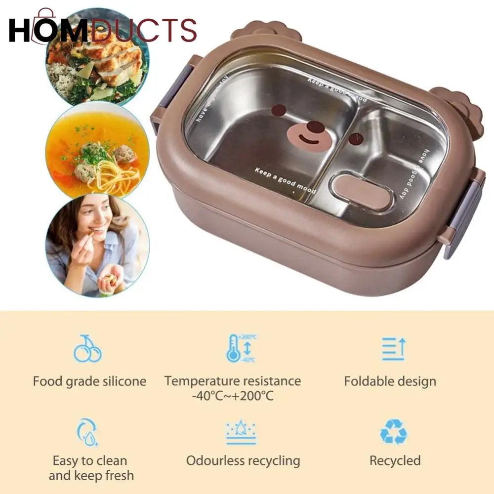 Stainless Steel Bento Lunch Box - Microwavable Leakproof Food Container with Dividers for Adults and Kids