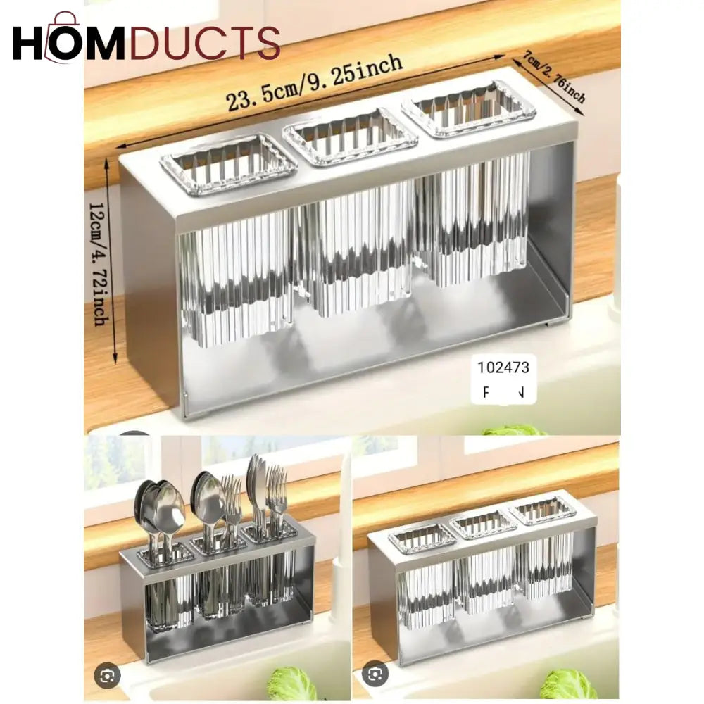 Stainless Steel Utensil Holder for Kitchen Countertop – Modern Cutlery Drying Rack with Drainage for Spoons Forks and