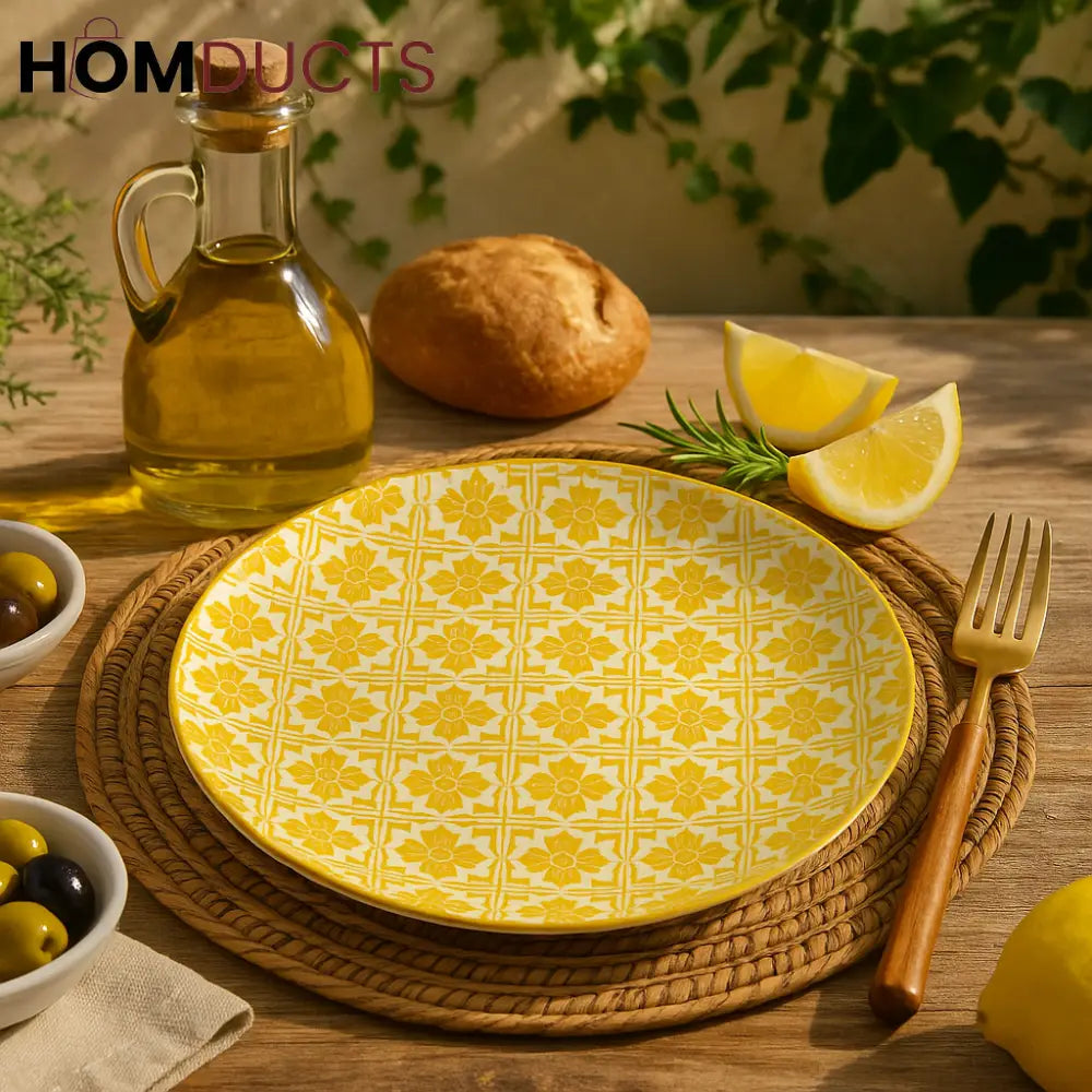 Sunlit Mosaic Ceramic Flat Plate – Mediterranean Tile Design