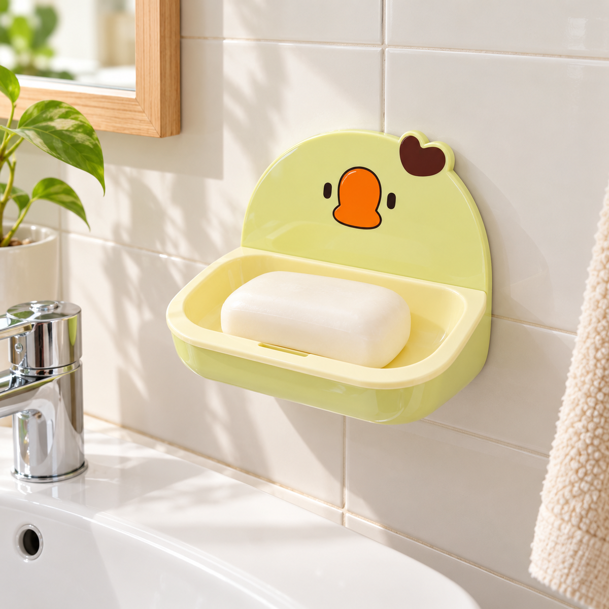 Cute Duck Wall-Mounted Soap Dish with Adhesive