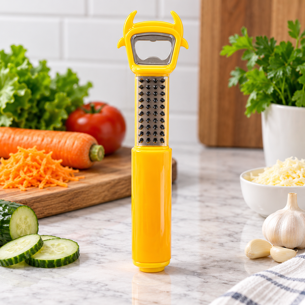 7-in-1 kitchen multi-tool with grater and bottle opener