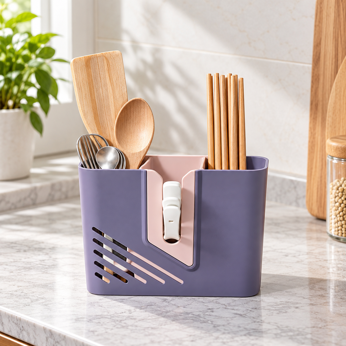 Multipurpose divided utensil and chopstick holder