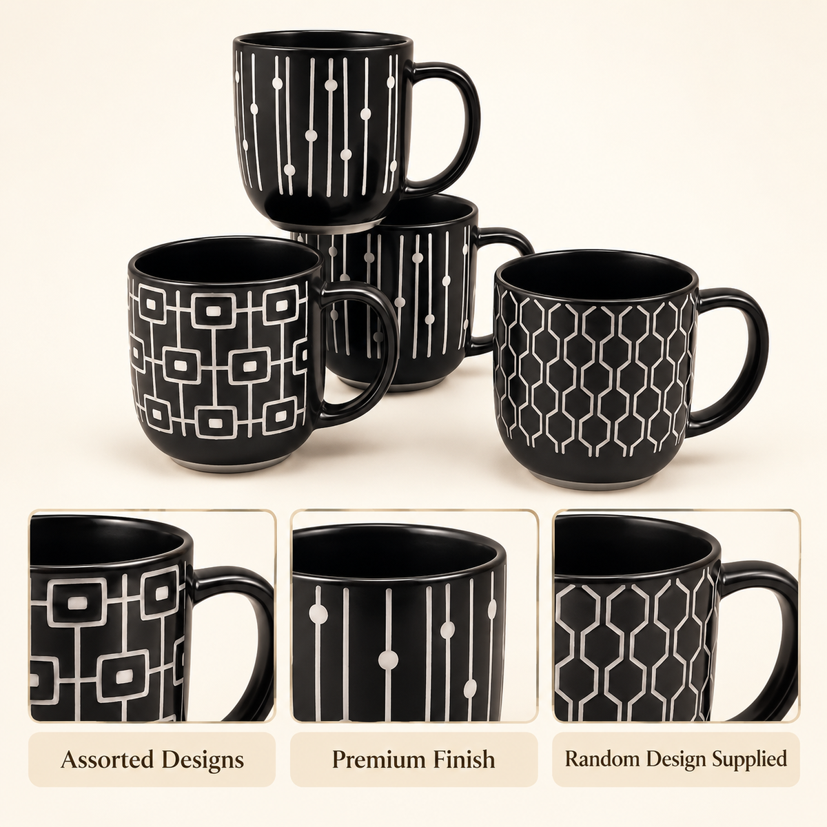 450ml Black Geometric Ceramic Mug features and details