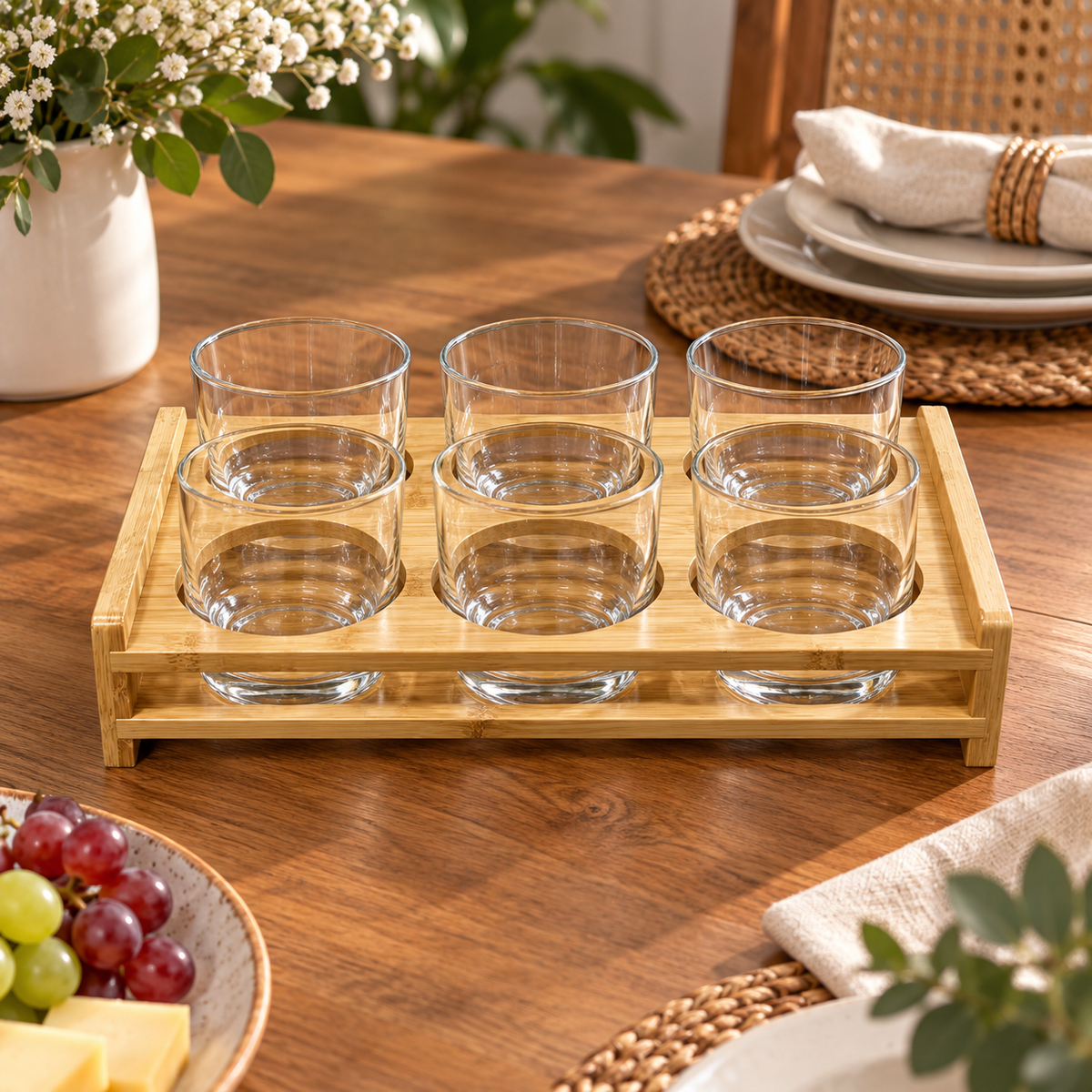 Bamboo six-slot glass stand