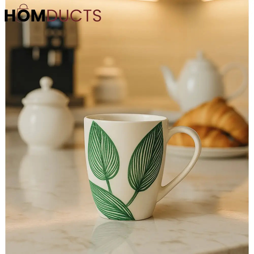 Tropical Leaf Ceramic Mug – Luxury Morning Coffee Cup