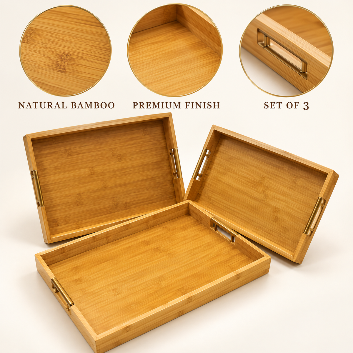 3-Piece Rectangular Bamboo Serving Tray Set features image