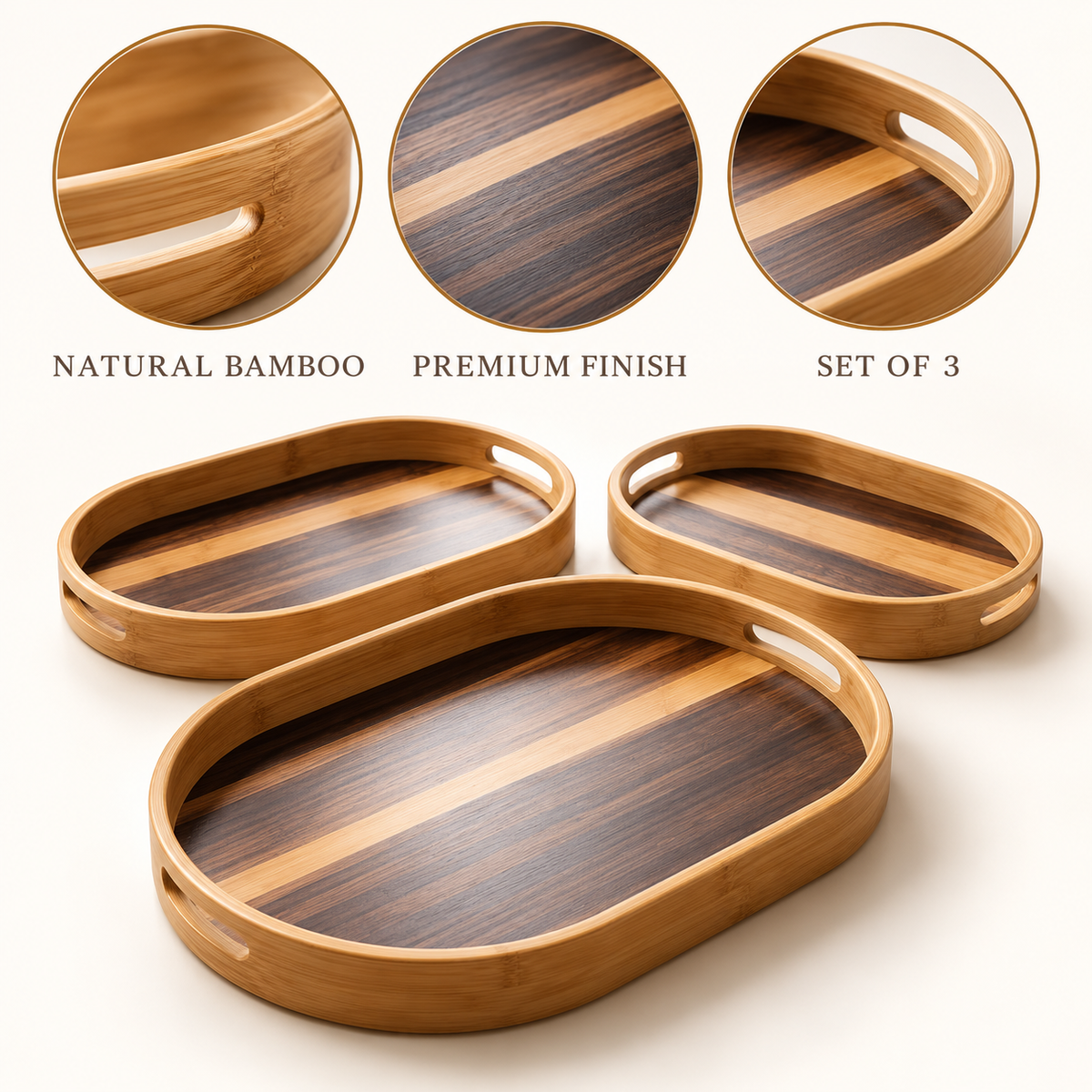 3-Piece Two-Tone Bamboo Serving Tray Set features image