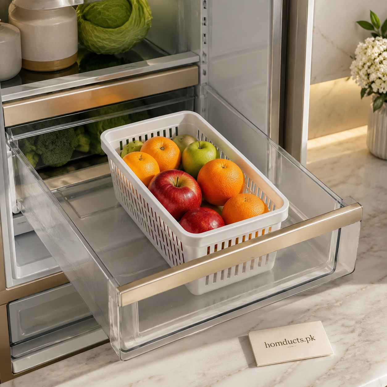 Single ventilated refrigerator storage basket for fruit and vegetables