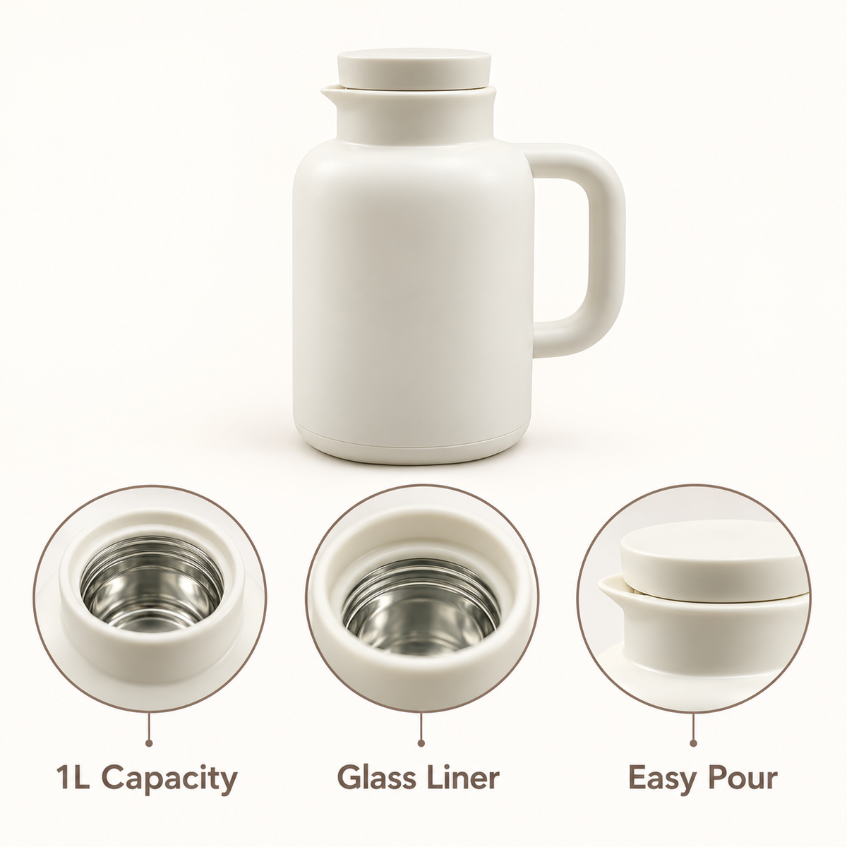 1L White Vacuum Jug features and details