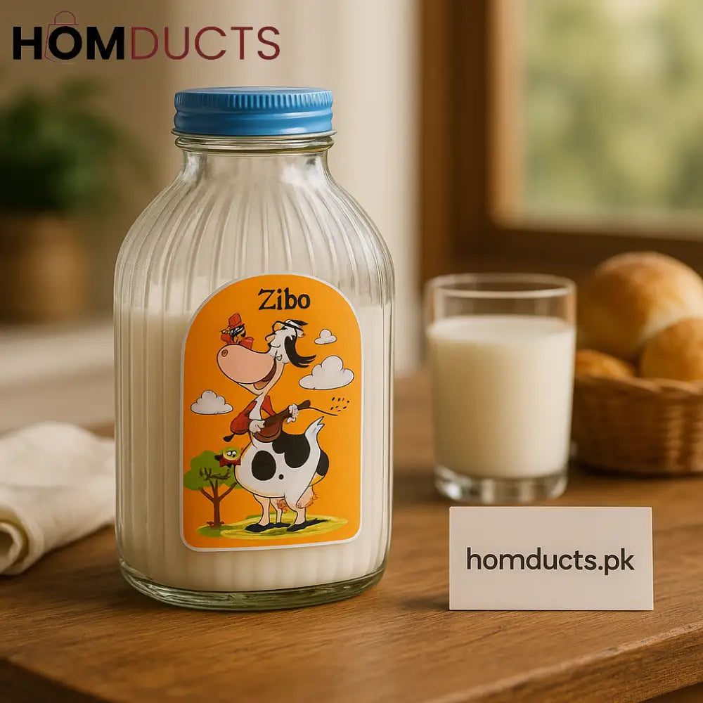 Vintage Milk Bottle with Blue Cap – 1L Storage Jar