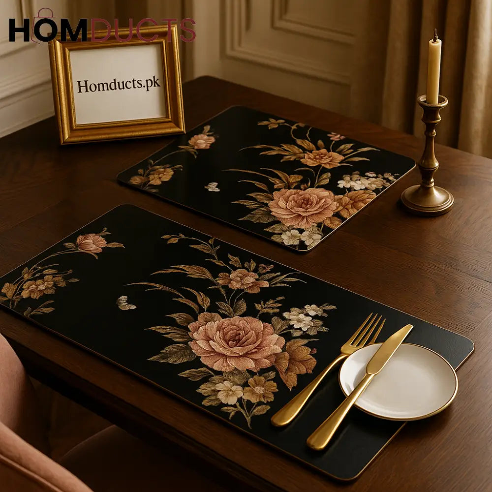 Vintage Noir Floral Table Mats – Set of 2 Elegant Dining Placemats