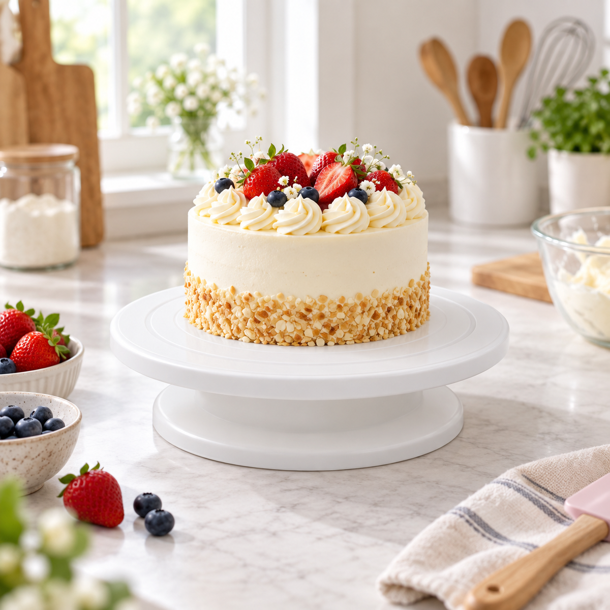White rotating cake decorating turntable