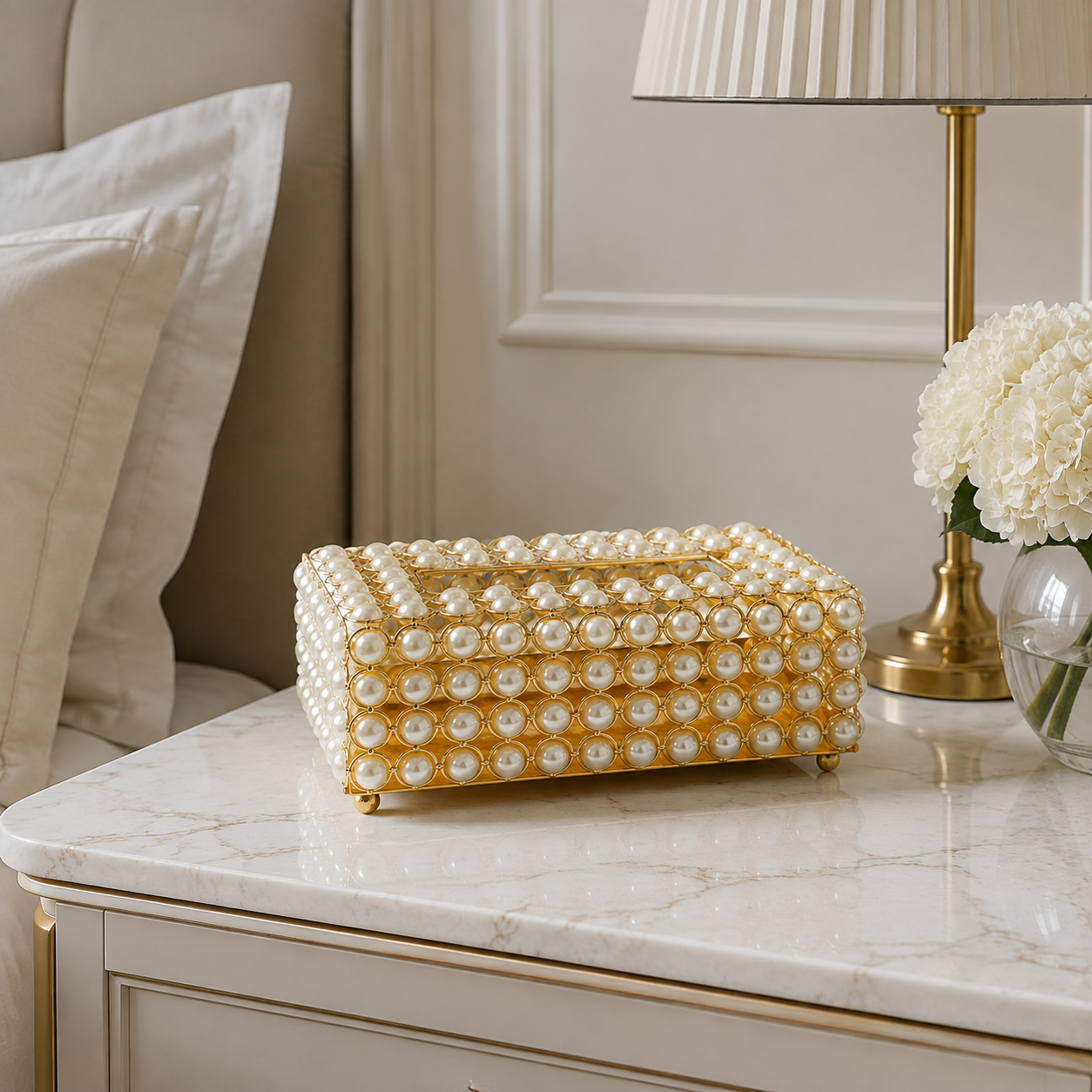 Luxury Large Pearl Metal Tissue Box