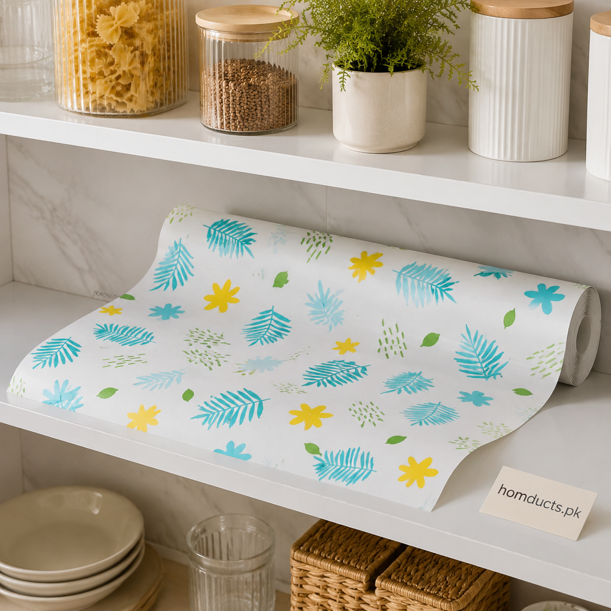 tropical printed PVC shelf liner roll 45 by 100cm
