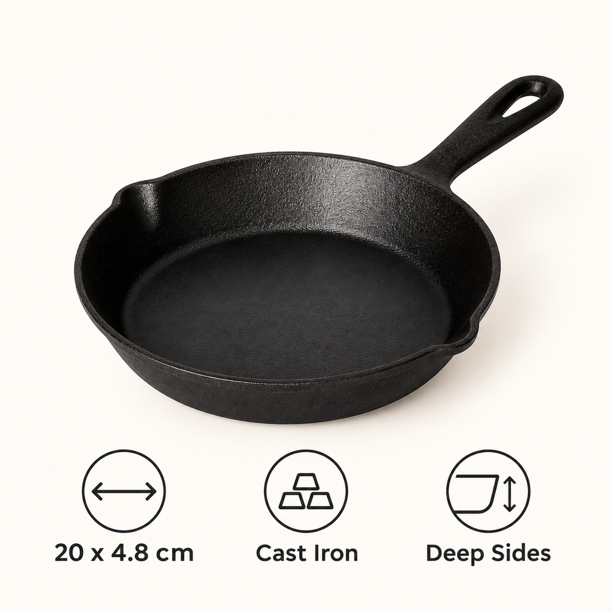 20cm Deep Cast Iron Skillet features and details