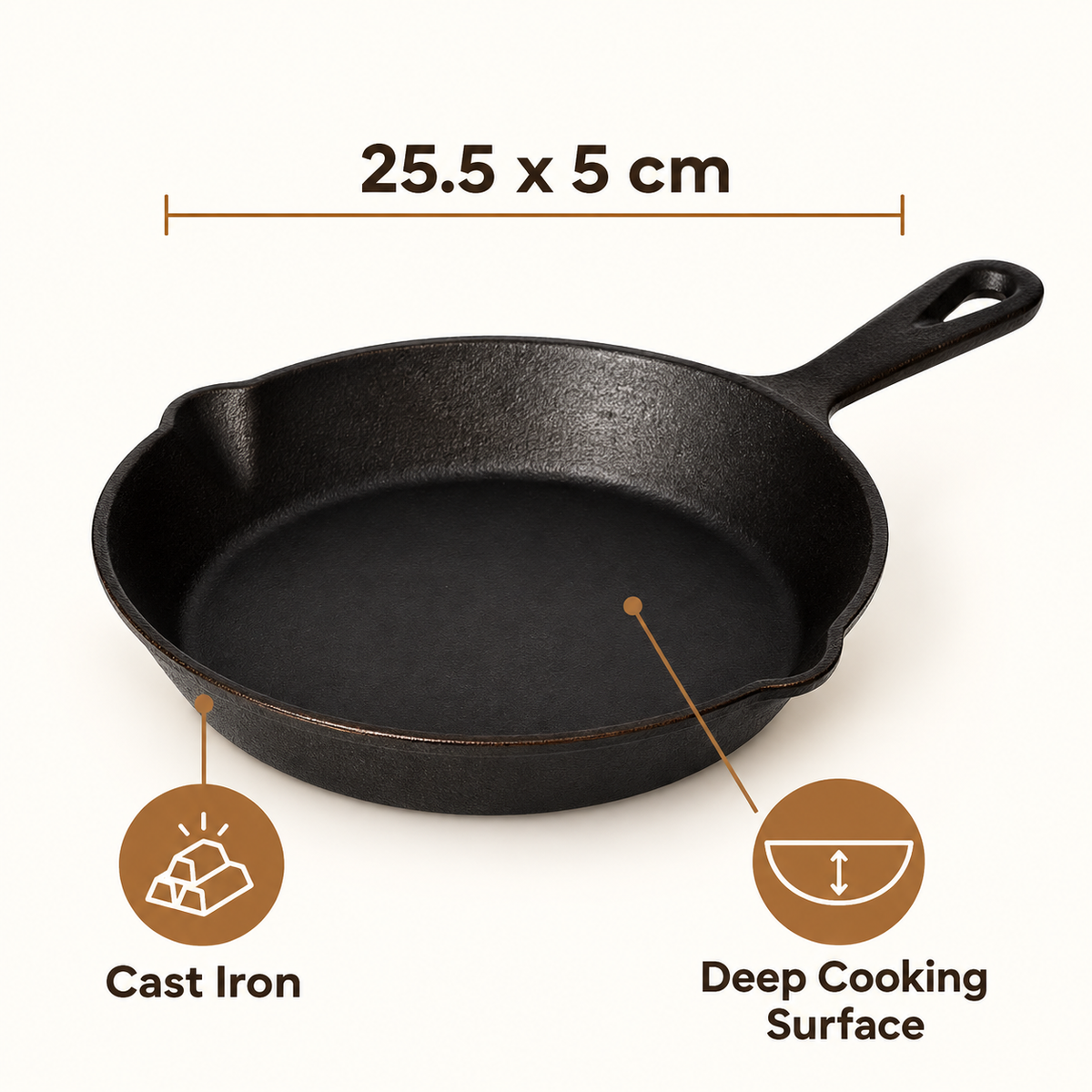 25.5cm Cast Iron Skillet features and details