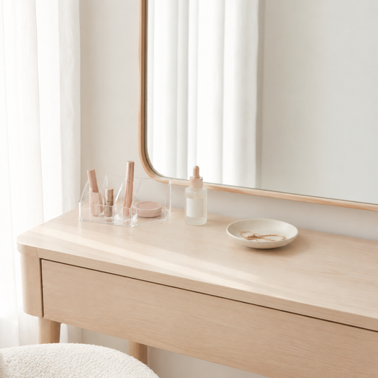 Minimal vanity organizer for makeup skincare and jewellery