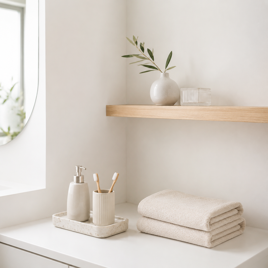 Minimal bathroom organization for a small space